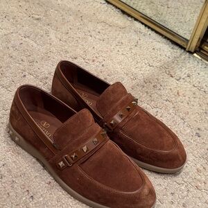 Valentino women’s Tan Suede Studded Loafers